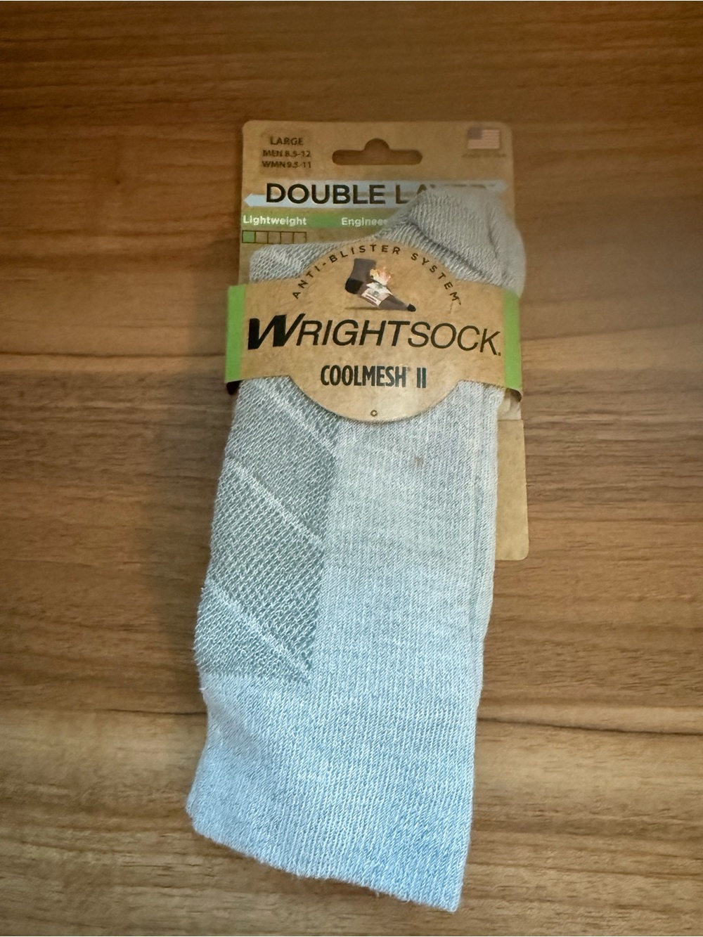 Wrightsock Coolmesh II Light Gray Double Layer Socks NEW! Sz L